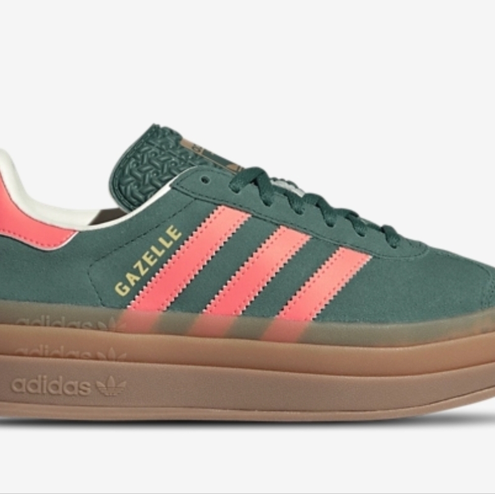 adidas Gazelle Green with Pink Stripes Platform Sneakers